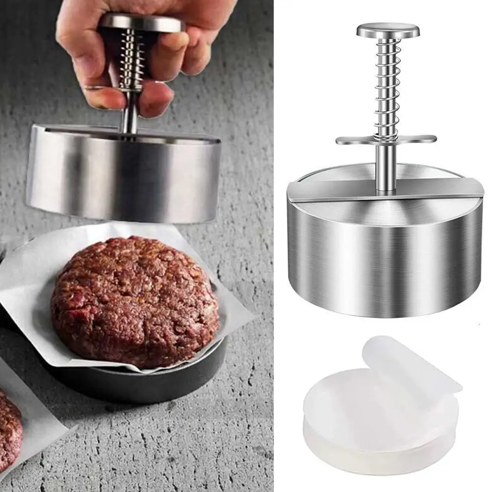 Stainless Steel Burger Press Round Shape Non-stick Patty Adjustable Making Patty Tool Kitchen Hamburger Mold Maker M5p6