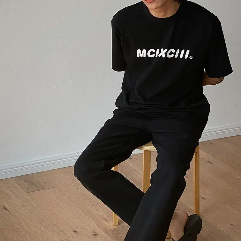

Trendy Korean Pure Cotton Retro Printed Graphic T-shirt Summer Men's Y2K Loose Personalized Round Neck Half-sleeved Tops