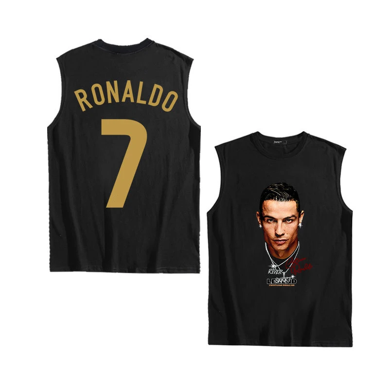 

Cristiano Ronaldo Messi Mbappe Neymar Haaland Summer Football Star Gym Clothing Men Casual Tank Tops Cotton Black White