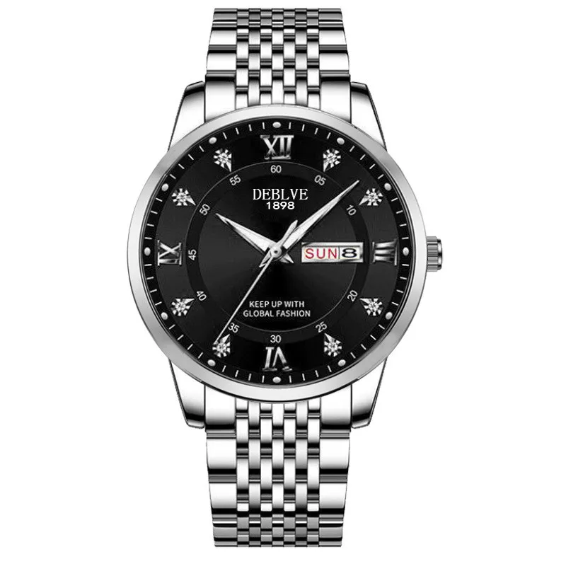 Men's Solid Belt Dual Calendar Chinese English Watch Non Mechanical Scanning Needle Watch