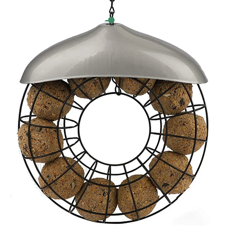 Bird Feeder Windproof Rainproof Fat Ball Holder Black Round Wreath