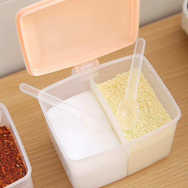 Seasoning Box 2 Grids Transparent Lid Salt Pepper Seasoning Jar Household Storage