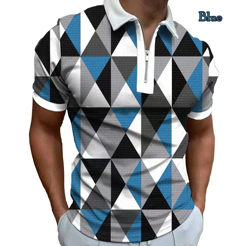 

New Summer Men's Casual High-end POLO Shirt Short Sleeve Fashion Print Zipper Lapel Style