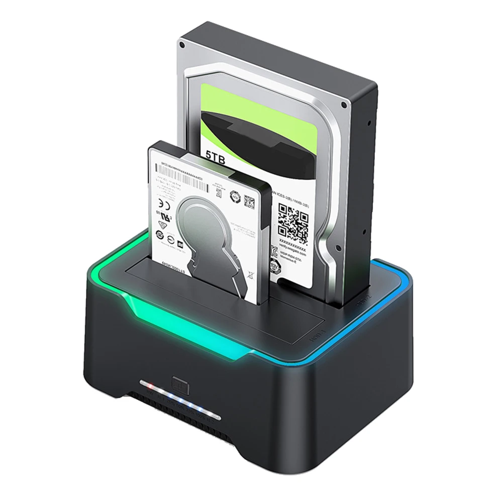 듀얼 베이 SSD 도킹 스테이션, 모바일 하드 드라이브 복사 상자 베이스 HDD 인클로저, SATA 하드 디스크용, 12V 3A 전원 어댑터, 2.5 인치, 3.5 인치