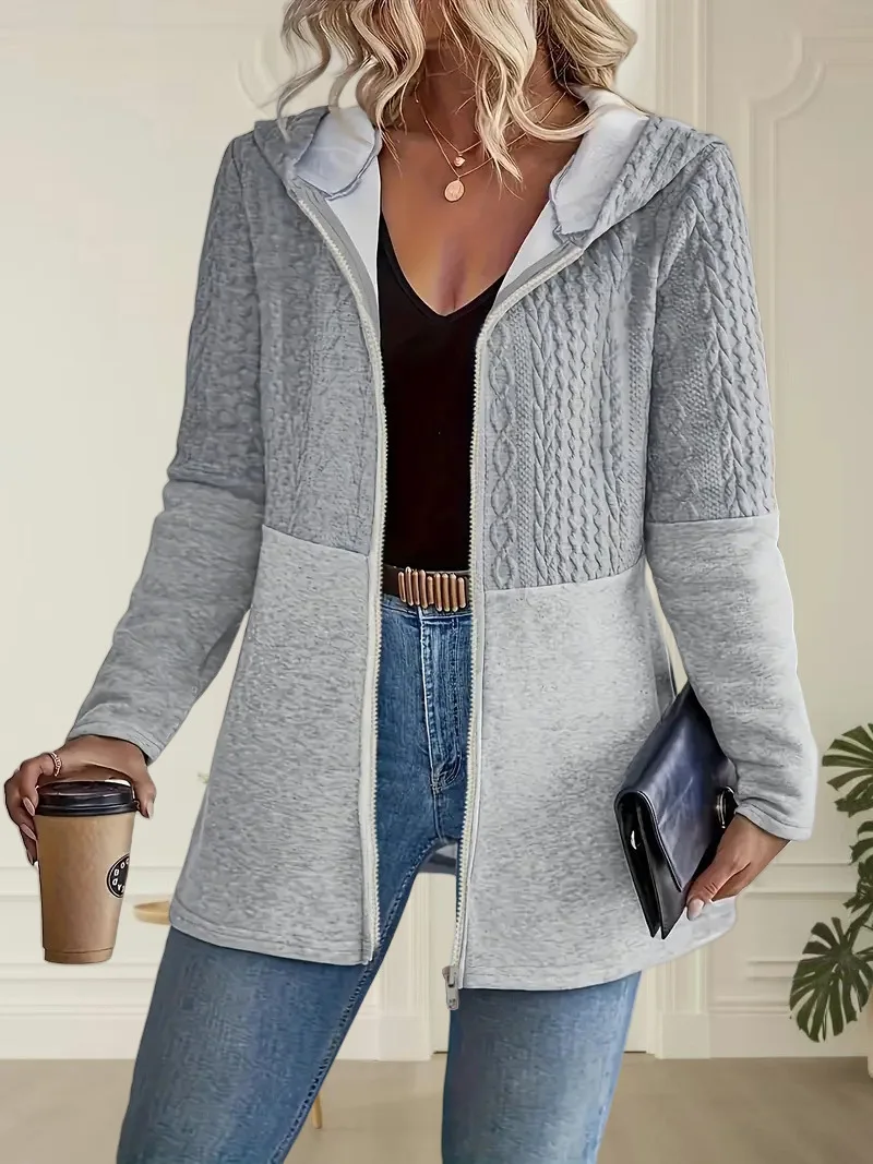 European American Herbst Winter Einfarbig Wellpappe Tasche Spleißen Casual Lose frauen Mit Kapuze Jacke – Detail 2