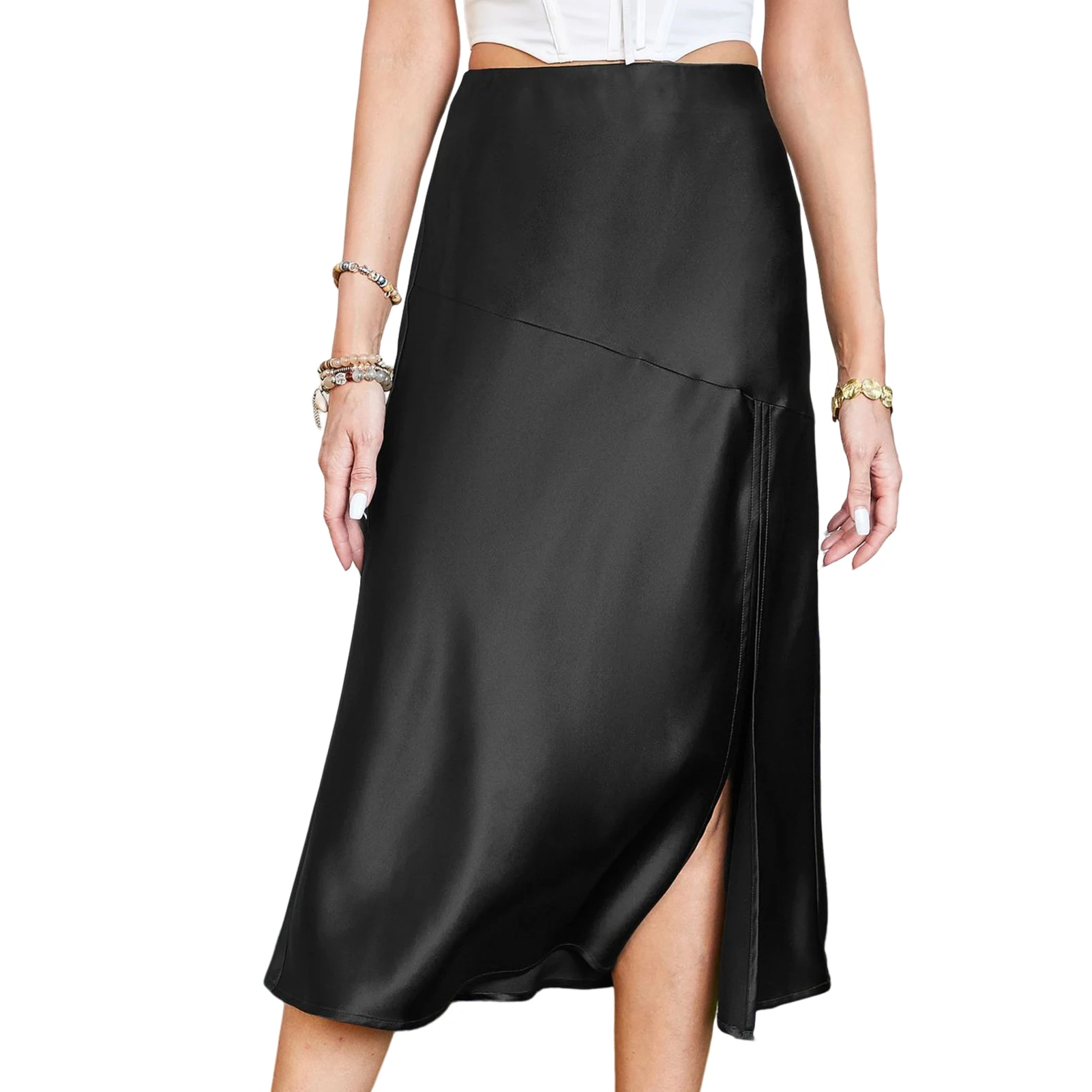 SolidColorCasualSkirtHighWaistSummerLightweightSkirtsSplit