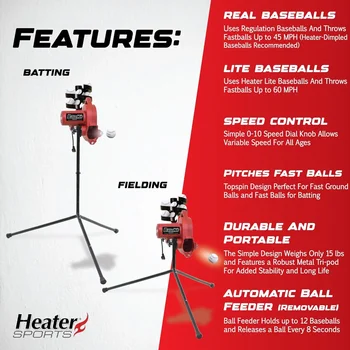 Sports Base Hit Lite Adjustable Baseball Pitching Machine – 45 MPH Pitching Speed, Includes Automatic Ball Feeder, Extrem 2