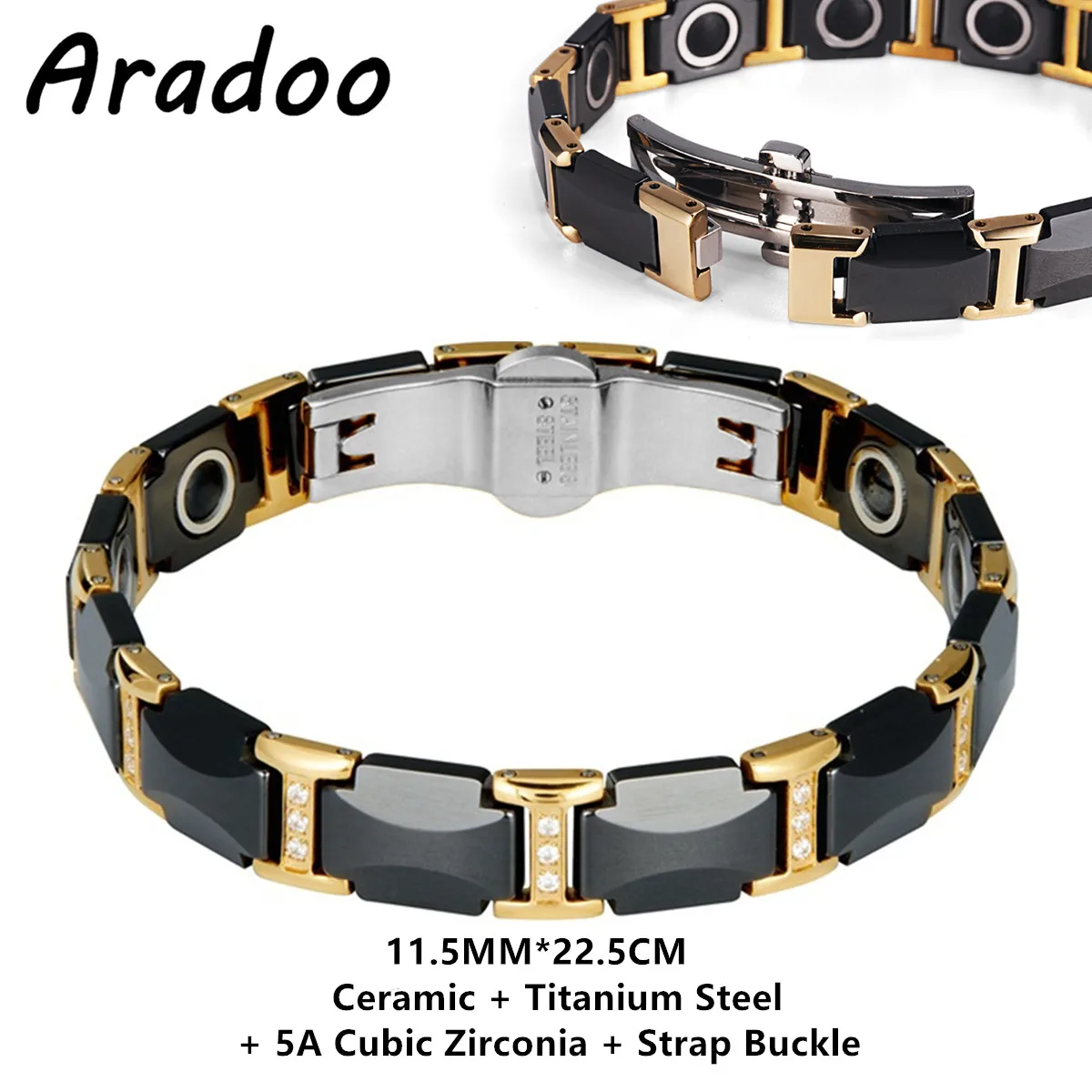 Titanium Steel & Ceramic Magnetic Hematite Sport Bracelet