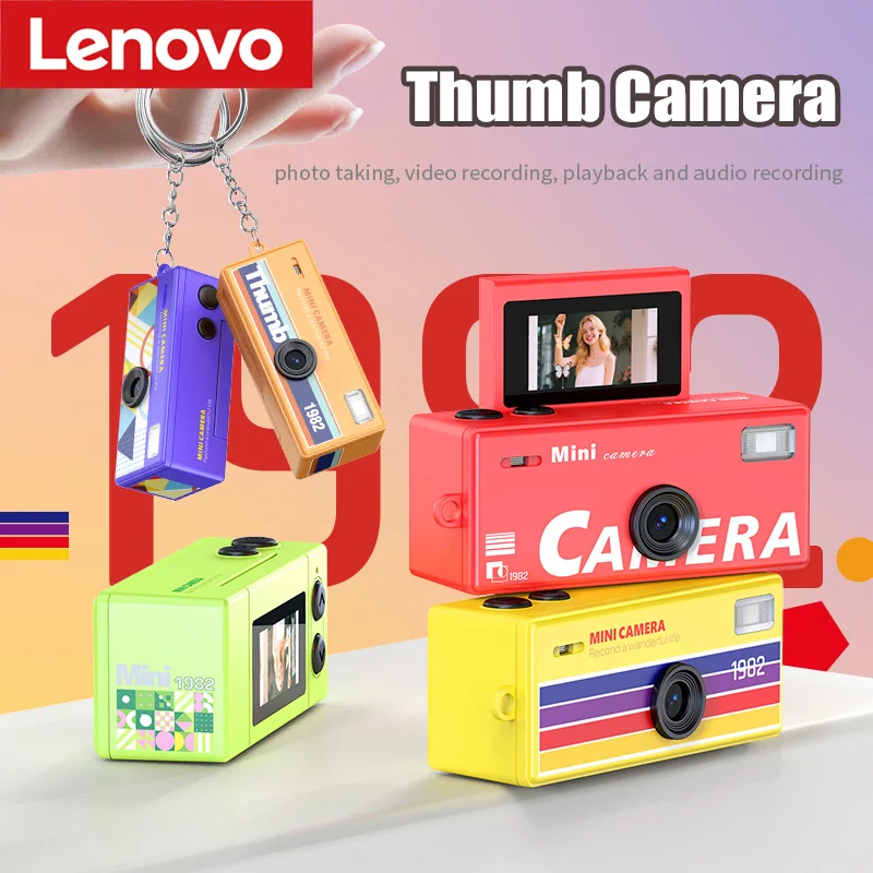Fotocamera Digitale Retro CCD Lenovo per Vlog, Registratore Foto e Video per Studenti, Mini Fotocamera con Schermo Ribaltabile in Colori DOPAMINE