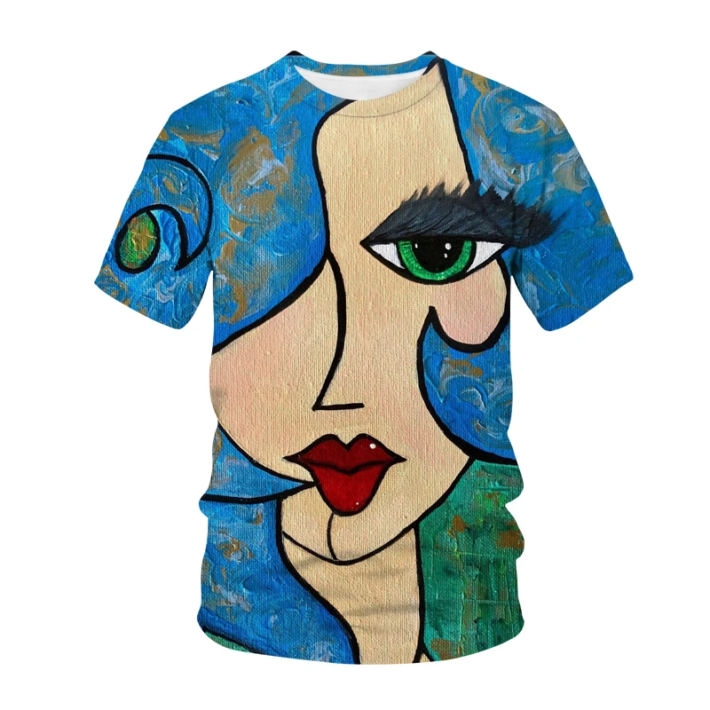 green t shirt Artistic Women Face 3d Printed T-shirts Women Men y2k Clothes Short-sleeve Aesthetic Tees Tops Oversized Summer Female Clothing cotton shirts