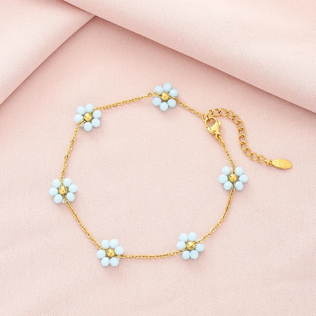 96118-19fb01.jpg Bracelet pétale de cristal fait à la main, mignon, haut de gamme, perles de verre colorées, bijoux en acier inoxydable pour femmes, été 2025