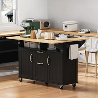 Îlot de cuisine mobile sur roulettes, table extensible et pliable, chariot de cuisine avec tiroirs et prises USB AC, meuble de rangement multifonction pour cuisine et salle à manger 3