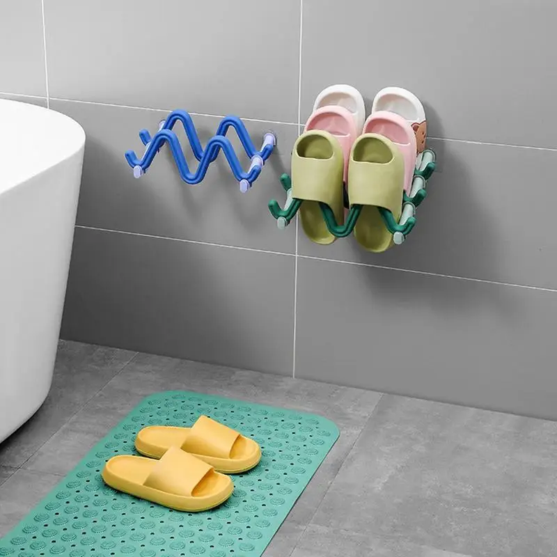 

Wall Mounted Shoe Rack Slipper Rack Self-adhesive Bathroom Simple Slipper Hook Toilet Drainage Rack Bedroom Storage Shoe Drying