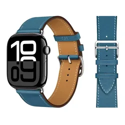 Premium Leather Strap for Apple Watch - Elegant and Durable Bracelet Correa (Peacock blue)