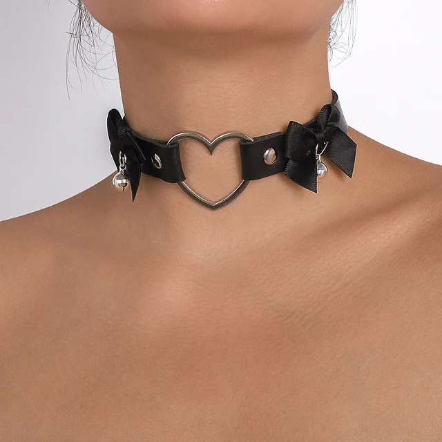 Heart Collar For Girls Goth Choker Black Leather Chocker Necklace Kawaii  Cute Bow Chocker Punk Jewelry - Necklace - AliExpress