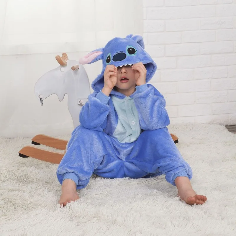 Disney Kids Lilo Stitch Cosplay Costumes Jumpsuit Kigurumi Clothes Stitch Child Hooded Loungewear Halloween Boys Girls Clothes kids pajamas