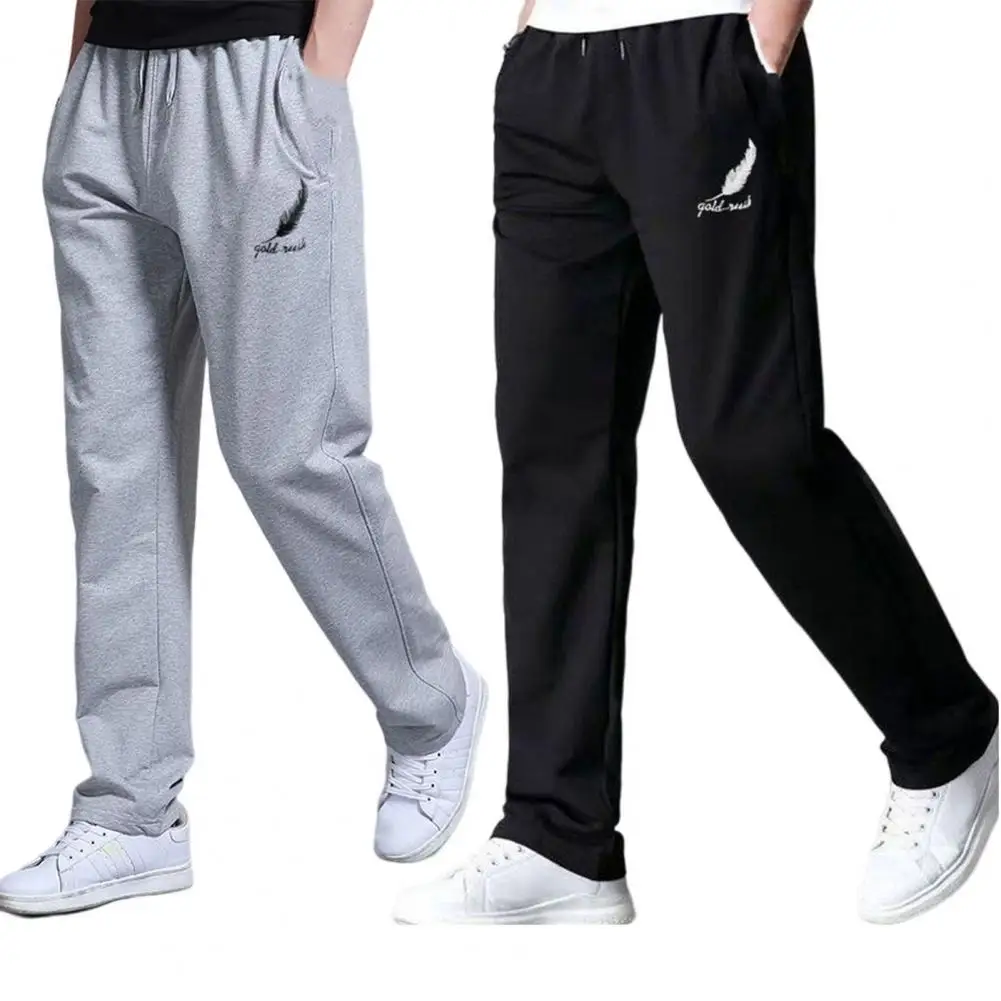 

Mid-rise Drawstring Elastic Waistband Letter Print Male Trouser Joggers Loose Straight Leg Long Sweatpant Sports Pant Sportswear