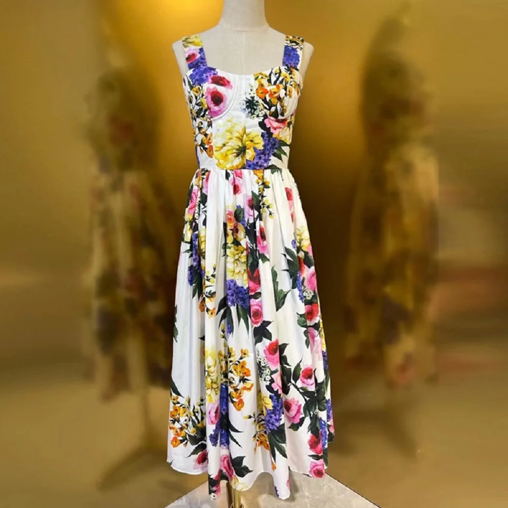 

2024 Summer women's slip dress Pure cotton 3D printed bodice elegant women's dress y2k clothing New high quality swing skirt bra