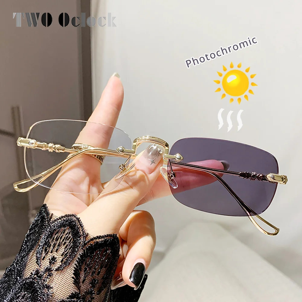 Luxury Photochromic Sunglasses Women Prescription Glasses Graduated Lenses Minus Anti Blue Computer Glasses Transparent Rimless 3