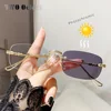 Luxury Photochromic Sunglasses Women Prescription Glasses Graduated Lenses Minus Anti Blue Computer Glasses Transparent Rimless 3