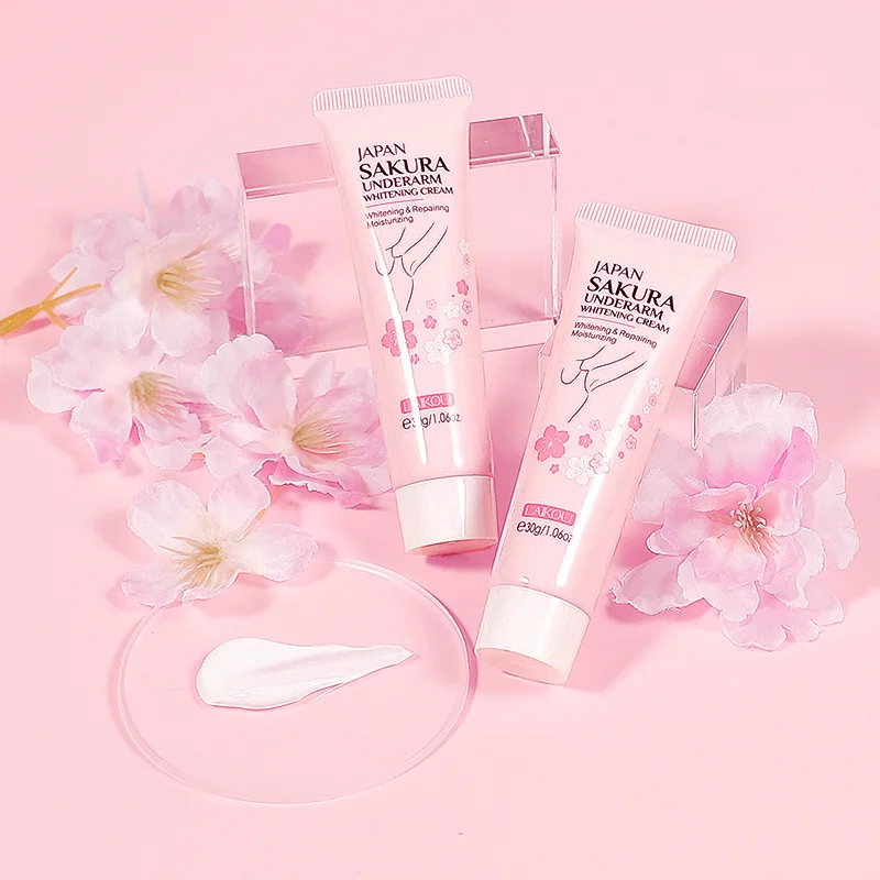 Whitening lotion Herbal skin care cream LAIKOU Sakura Underarm Cream Knee Buttocks Dark Skin Bleach Improve Melanin Pigmentation Dull Moisturizing Brighten Creams 30g