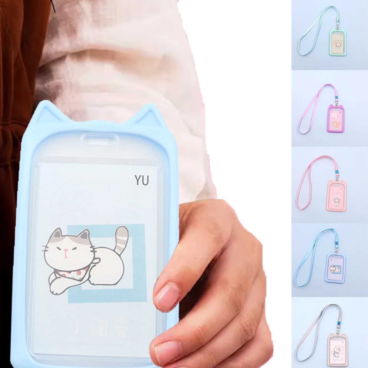 

Cartoon Cat Plastic Card Holder ID Card Sleeve Credit Cover Case Bus Card Case Retractable Reel Lanyard Identity Bank Card Case