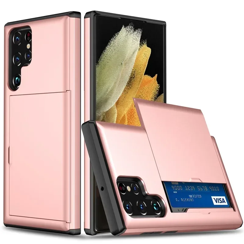 Sleek Slider Card Holder Phone Case - Durable Hard Shell Design