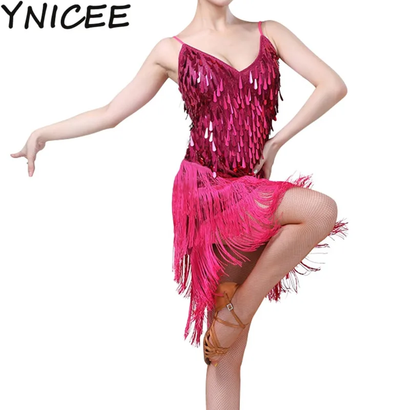 Women Sequin Sexy Latin Dance Dress Fringed Tassel Flapper Party