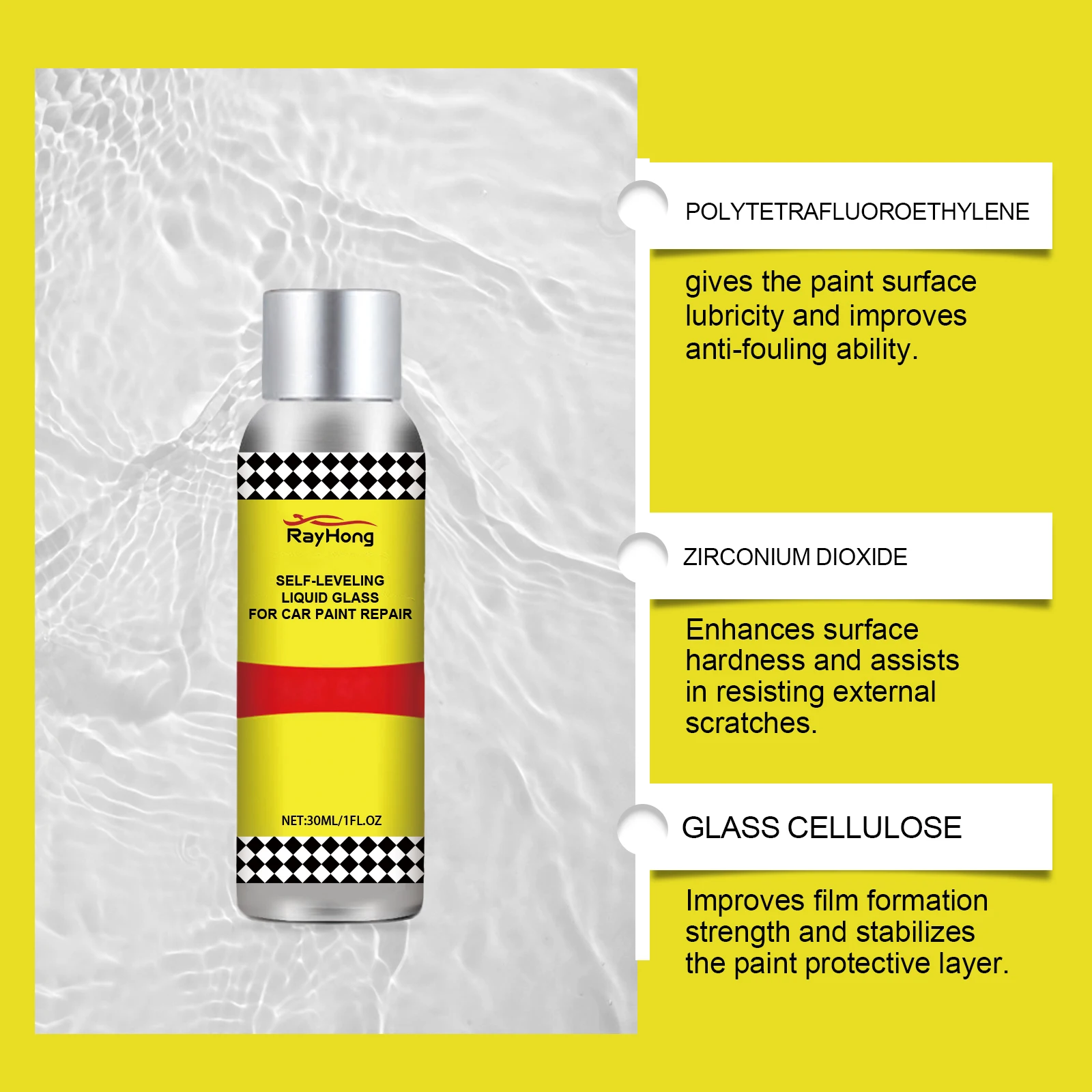 RAYHONG Self-Leveling Liquid Hydrophobic Glass Coating For Car Paint Repair 30ml Auto Body Paint Nano Ceramics Coating Agent
