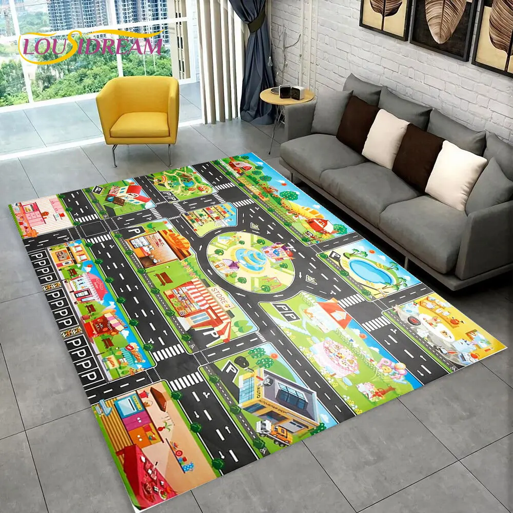 Child Playmat Highway Simulated City Traffic Rug Carpet Home Living Room Bedroom Sofa Non-slip Floor Mat,floor mat