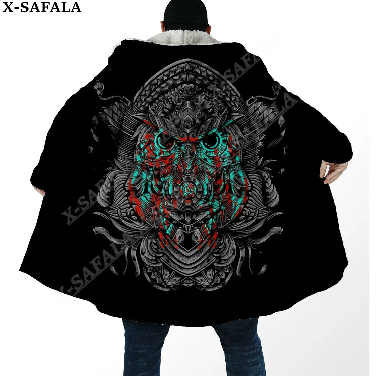 

Psychedelic Trippy Dark Owl Overcoat Coat 3D Print Thick Warm Hooded Cloak Men Windproof Fleece Unisex-5