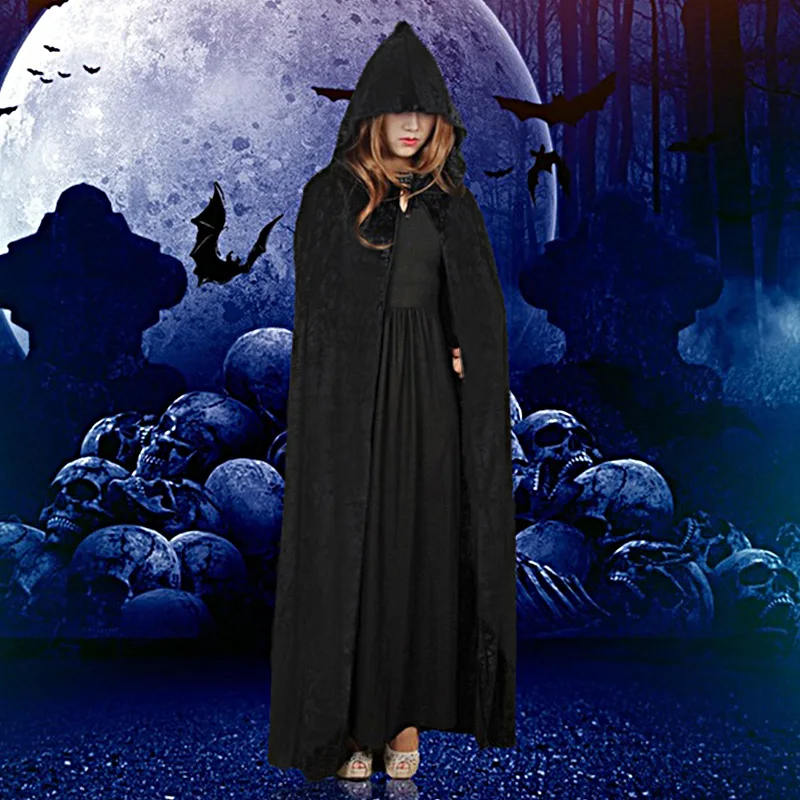 

Halloween Witch Hooded Cloak Grim Medieval Reaper Cape Kids Adults Versatile Cosplay Ball Photo Props Black Red White Purple