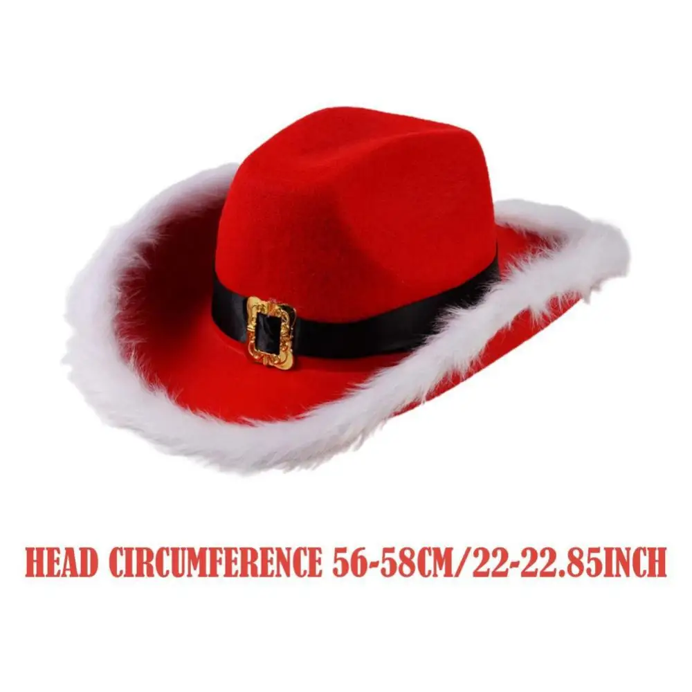Description Picture 2 of itemFashion Christmas Cowboy Hats LED Luminous Red Velvet And White Feather Santa Hat Women Girls Cosplay Tiara New Year Party Decor