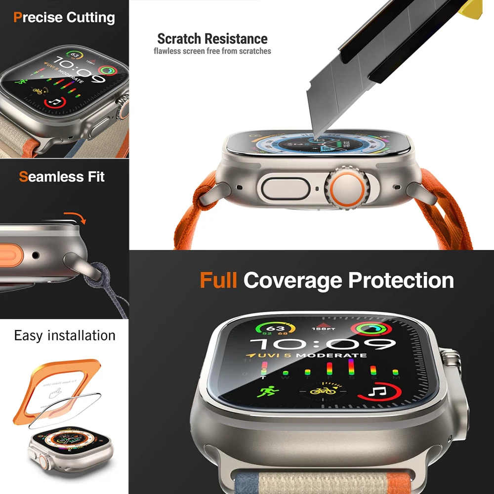 سهلة التركيب من الزجاج المقسى لساعة أبل الترا 1/2/...