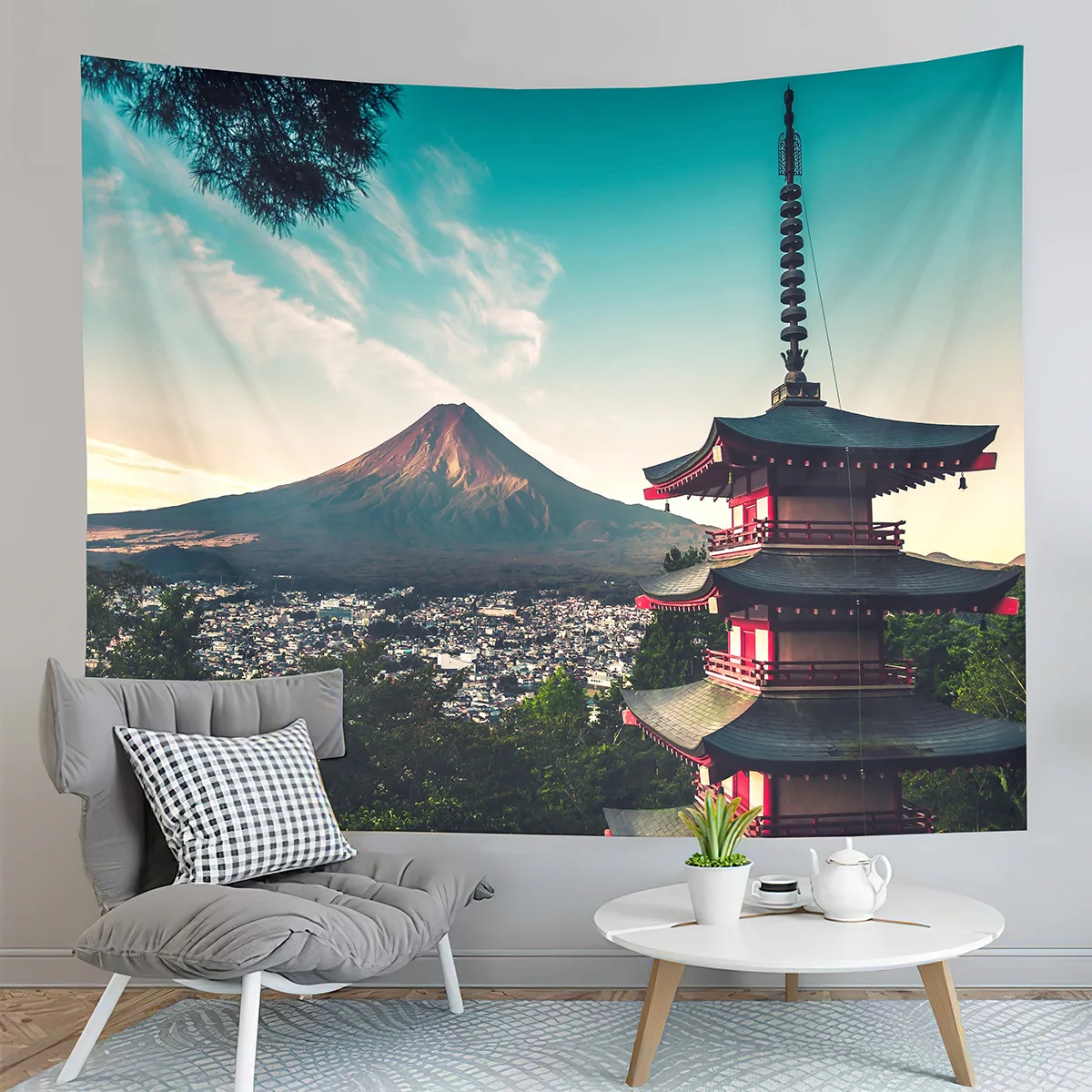 

Japan Mount Fuji Tapestry Red Pagoda Tapestry Natural Landscape Tapestry Aesthetic Home Decor Tapestry for Living Room Bedroom