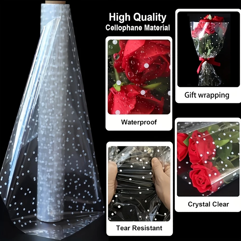 Flower wrapping paper Gift wrapping paper Floral wrapping paper Transparent Cellophane Packaging Rolls, Gift Bouquet Basket Packaging Art Decoration Flower Supplies Paper