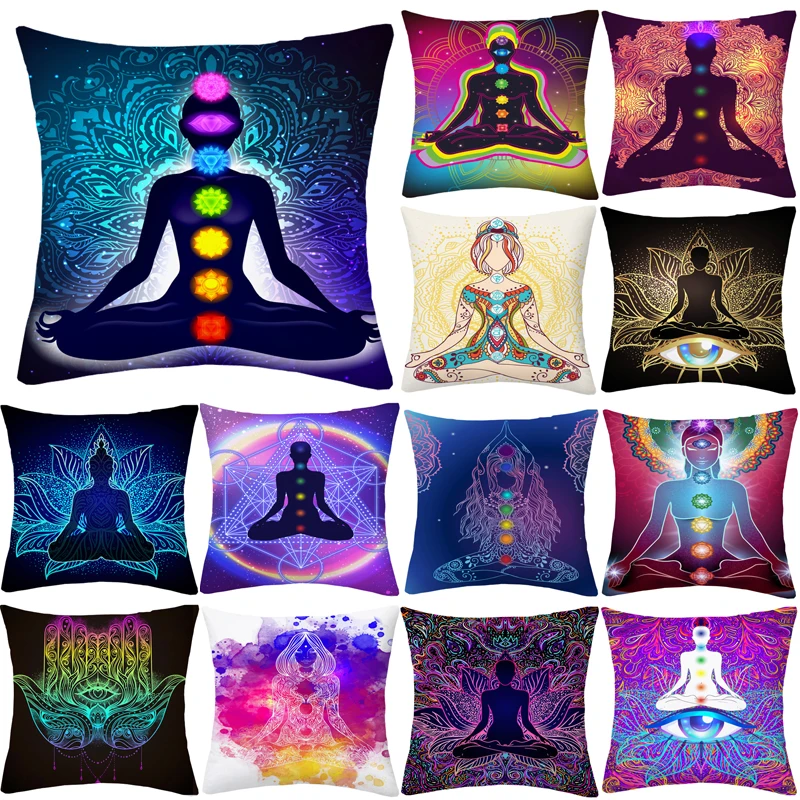 45x45cm Mandala Buddha Meditation Chakra Cushion Cover Throw Pillows Vintage Religious Yoga Pillowcases Sofa Home Decor