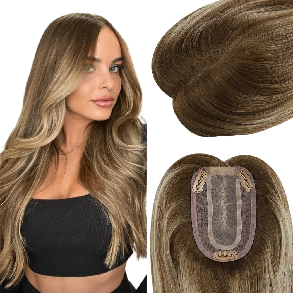 Human hair topper Moresoo human hair topper 3*5inch virgin hair invisible piece for short and thin topper piece clip in natural
