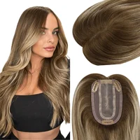 Moresoo Human Hair Topper 3*5inch Virgin Hair Invisible Hair Piece for Short and Thin Hair Topper Hair Piece Clip in Natural 1