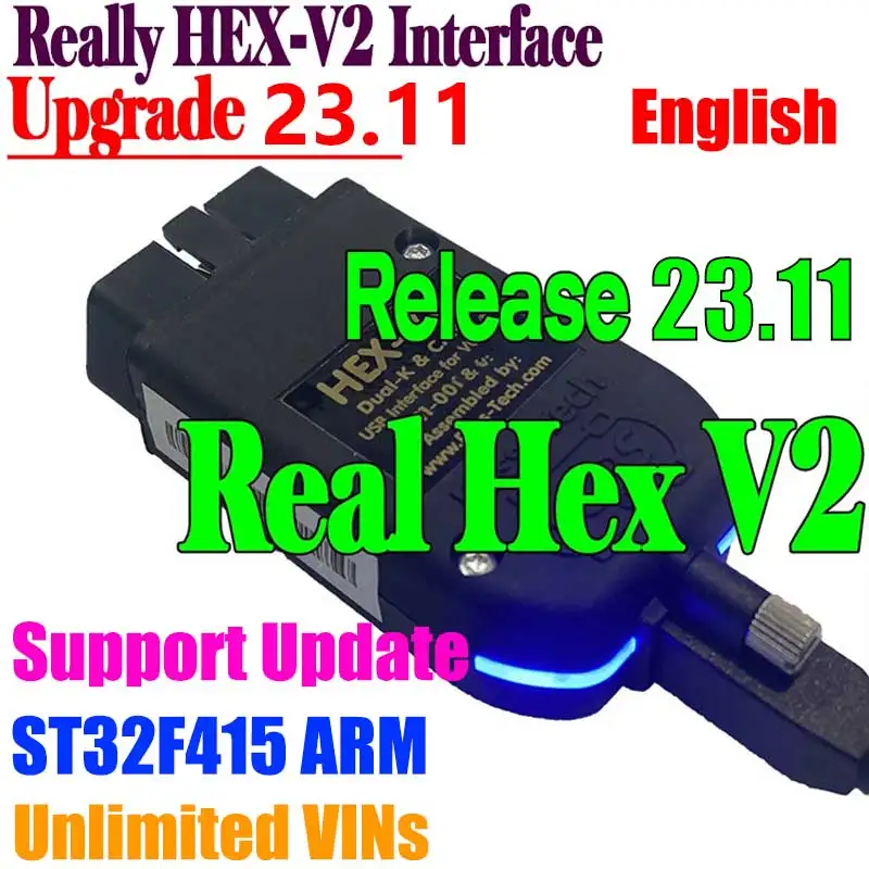 2024 Real Hex V2 Vag Com 23.11 Vag Hex V2 Interfaccia Usb St32F415 Vag Com Vag Funzione Di Codifica Diagnostica Aggiornamento Unlimit Vcds Tool