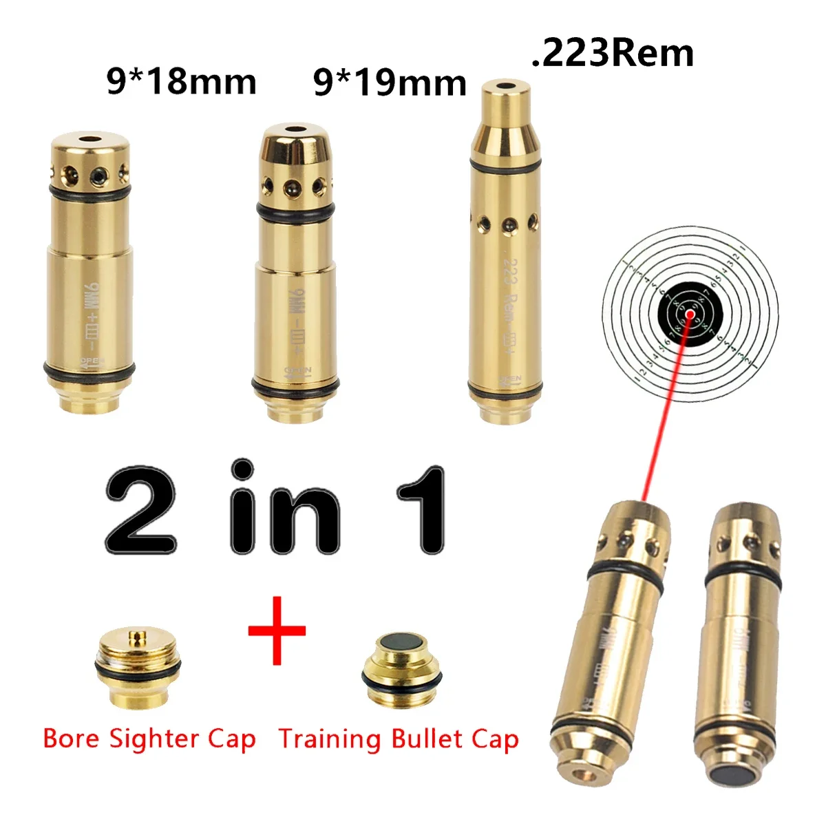 9x19mm Laser Training Bullet Laser Bore Sight 2 in 1 Dual Purpose Pointer for Dry Fire Aiming Calibration laser bore sight