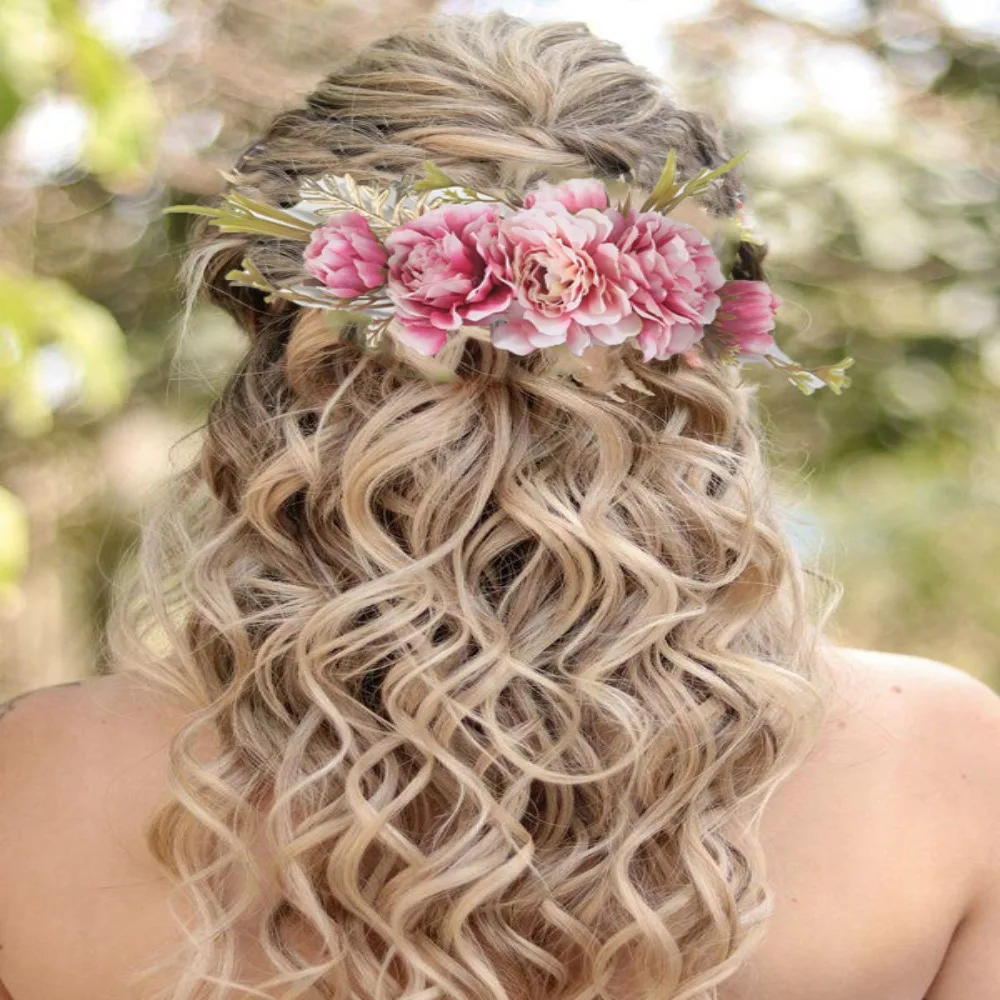 Blume Braut Haar Kamm Stifte handgemachte Hochzeit Zubehör Schmuck Frauen Abschluss ball Kopf bedeckung Haarnadeln böhmischen Kopfschmuck – Detail 6