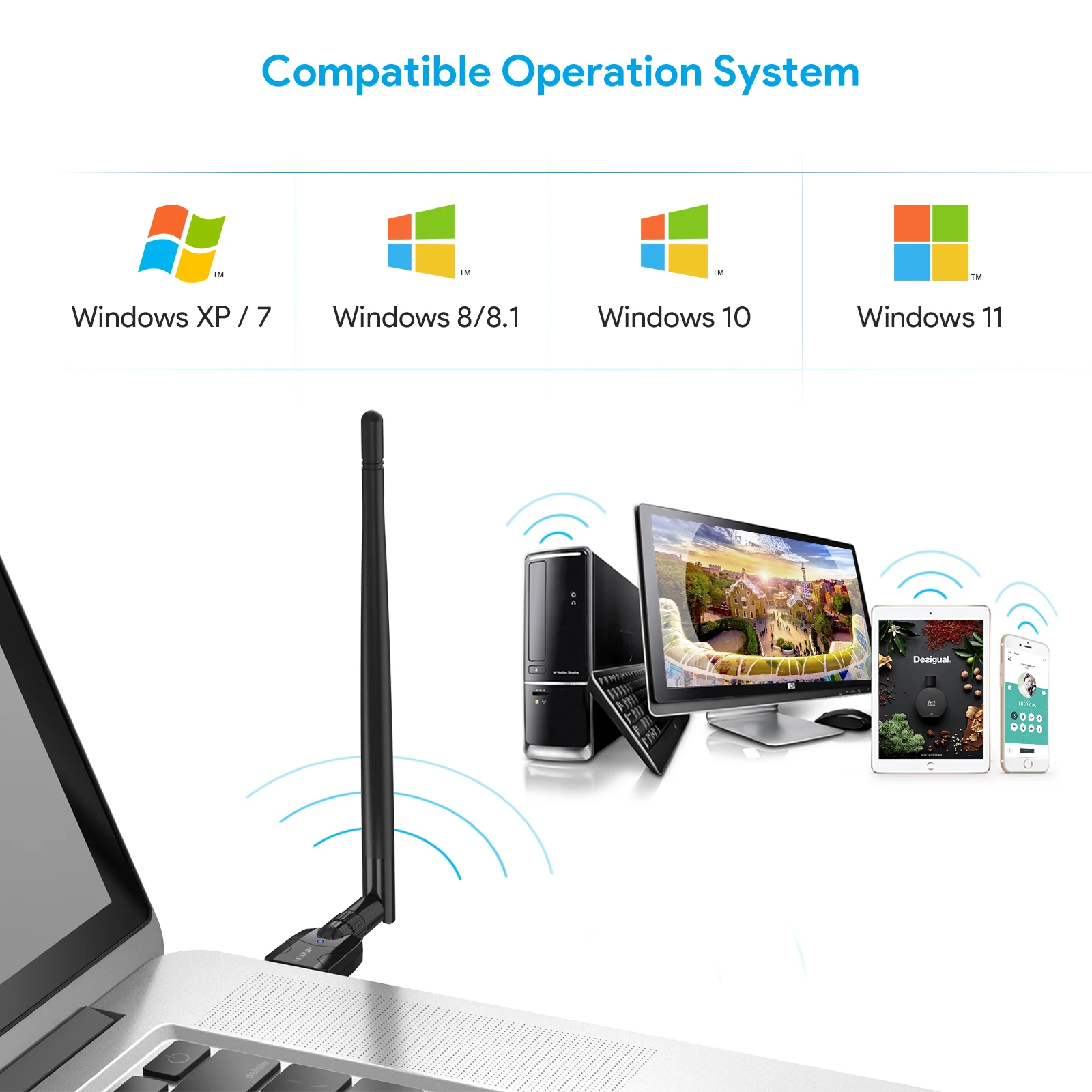 5.1, Receptor de Áudio, Transmissor, Antena 5dBi, Dongle USB para Computador