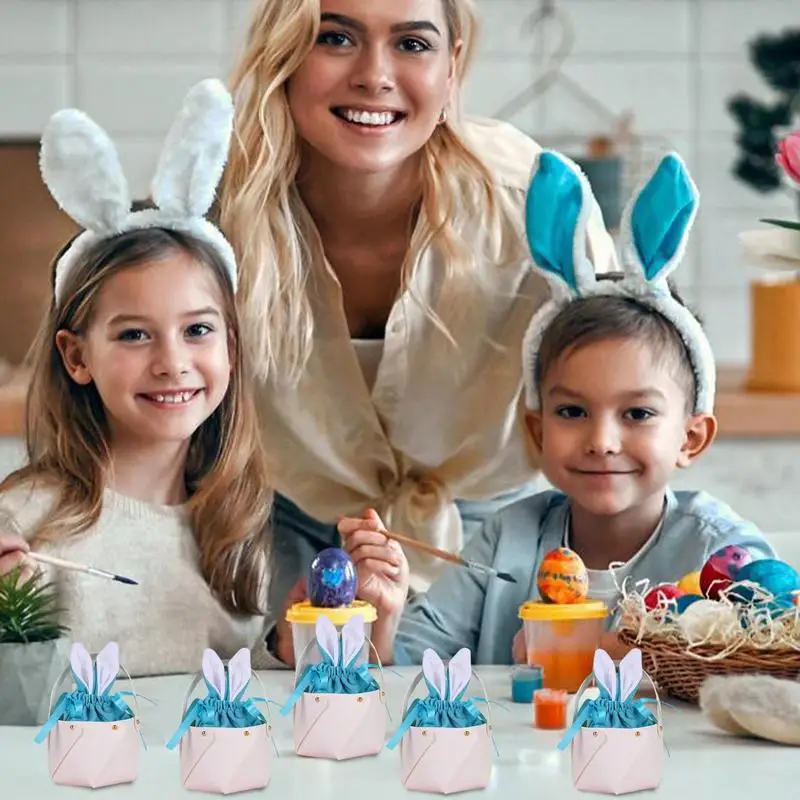 

Корзина с мультяшными заячьими ушками, сумка для конфет, украшение на Пасху, милые мешочки для конфет, сумки с заячьими ушками