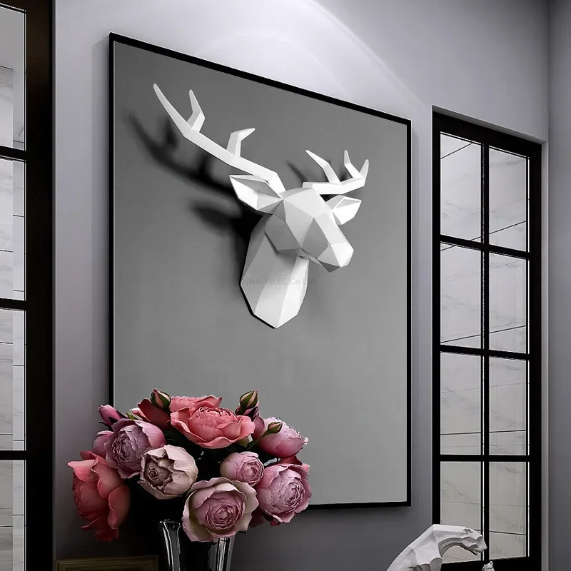 

Nordic Geometric Deer Head Home Decoration Wall Hanging Creative Living Room Background Wall 3D Animal Lucky Deer Wall Hanging