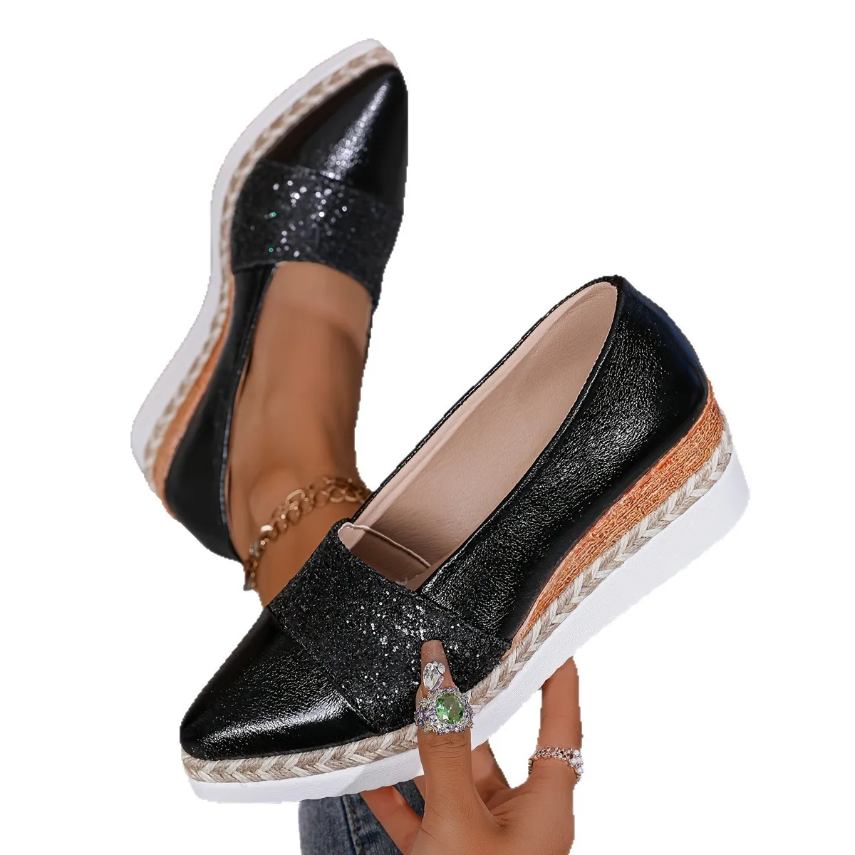 2025 New Women Sneakers High Heels Shoes Pointed Toe Comfortable Shoes Ladies Shallow Mouth Clogs Wedge Platform Women Sneakers