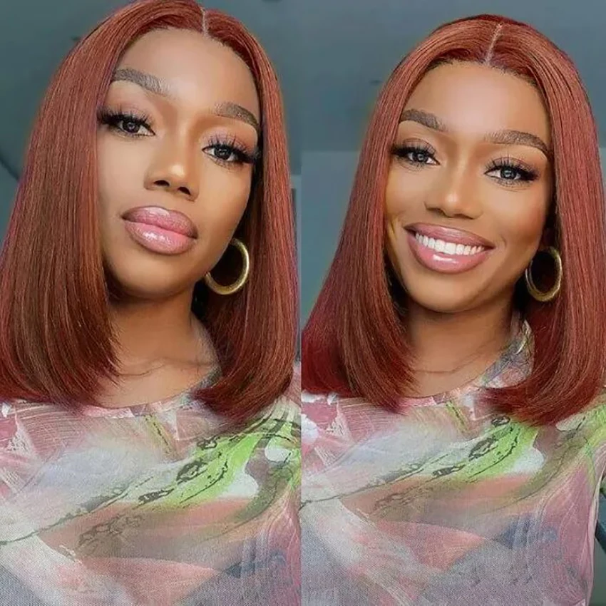 Bob 10 16 Inch reddish brown 13x4 Lace Front Human Hair straight 13x6 Lace Frontal Wig Brazilian 180 200 density For Women
