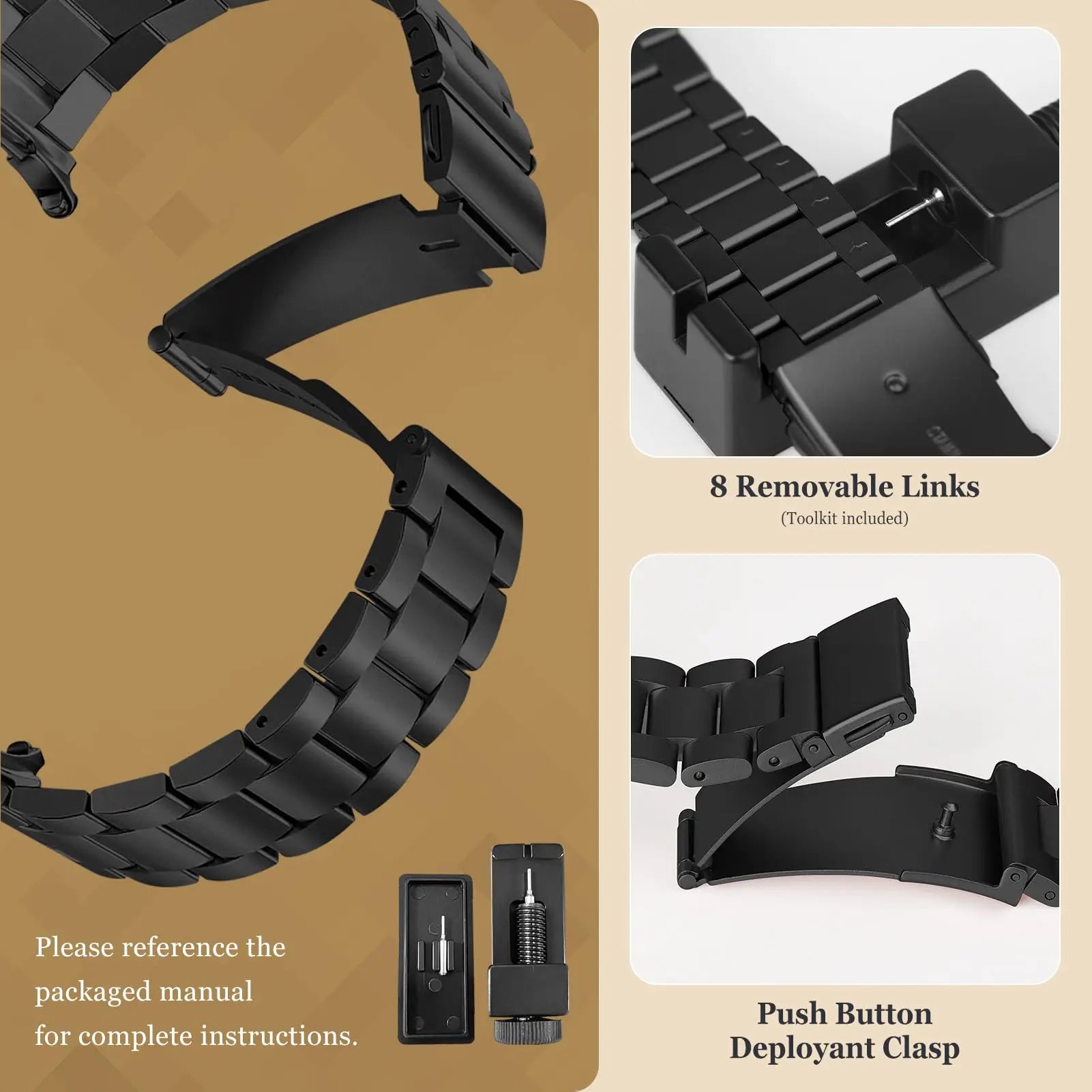 Premium Stainless Steel Metal Band - Elegant Link Bracelet Strap