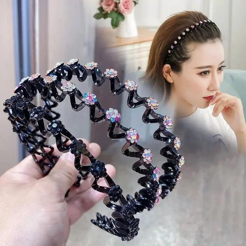 Fashion Pearl Non-Slip Rhinestone Girls Hair Hoop Pretty Elastic Flower Women Headband Suitable Girls Decorative Hair Accessory