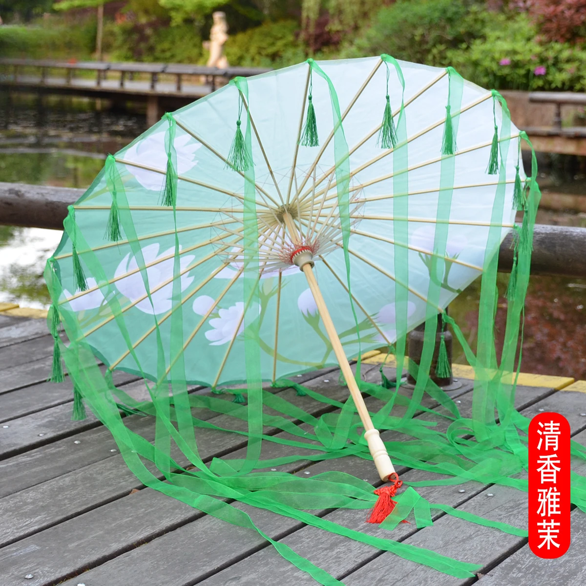 

84cm Hanfu Oiled Paper Umbrella Rain Women Photography Prop Rain proof Ribbon Antique Tassels Umbrella Fan Paraguas Parasol